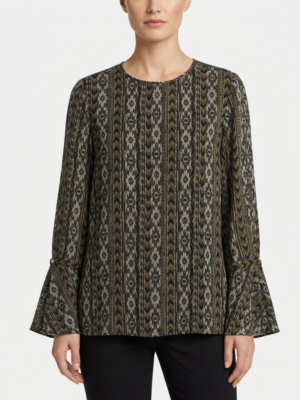 Lafayette 148 Izzie Silk Geo Print Bell Sleeve Blouse L NWT $598